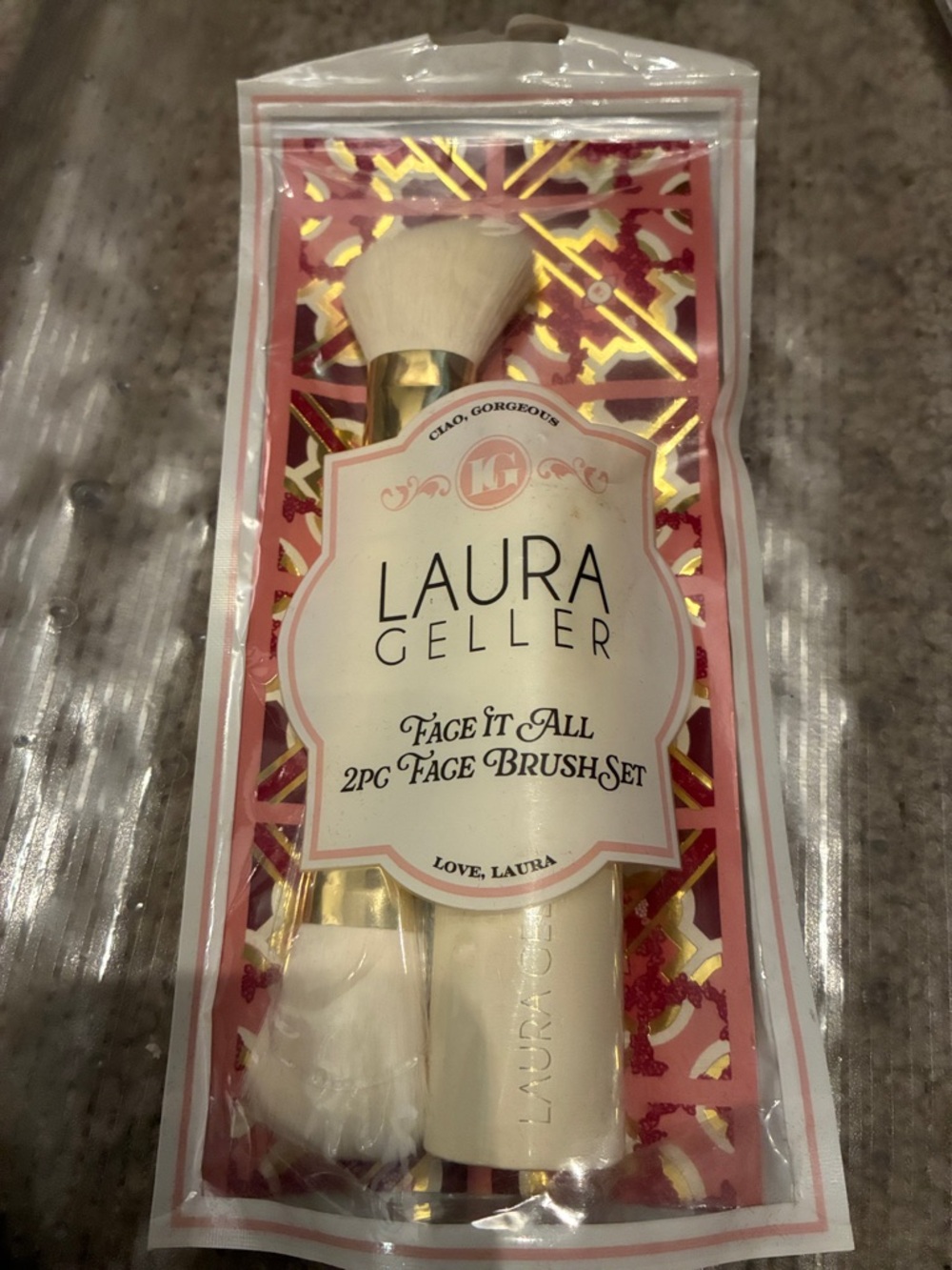 Laura Geller Pink & Gold 2pc Face Brush Set